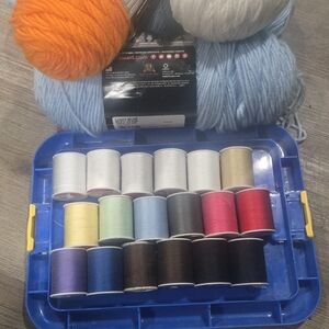 Crocheting Yarn & 18 Spools Of Poly Thread